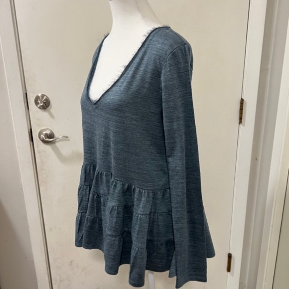 Anthropologie Deletta Thea Teal V-Neck Peplum Tiered Ruffle Long Sleeve Top Sz S - Picture 5 of 12